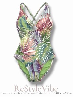 BLEU ROD BEATTIE Women’s Size 8 Swimsuit One Piece Floral Slimming Ruching Lined